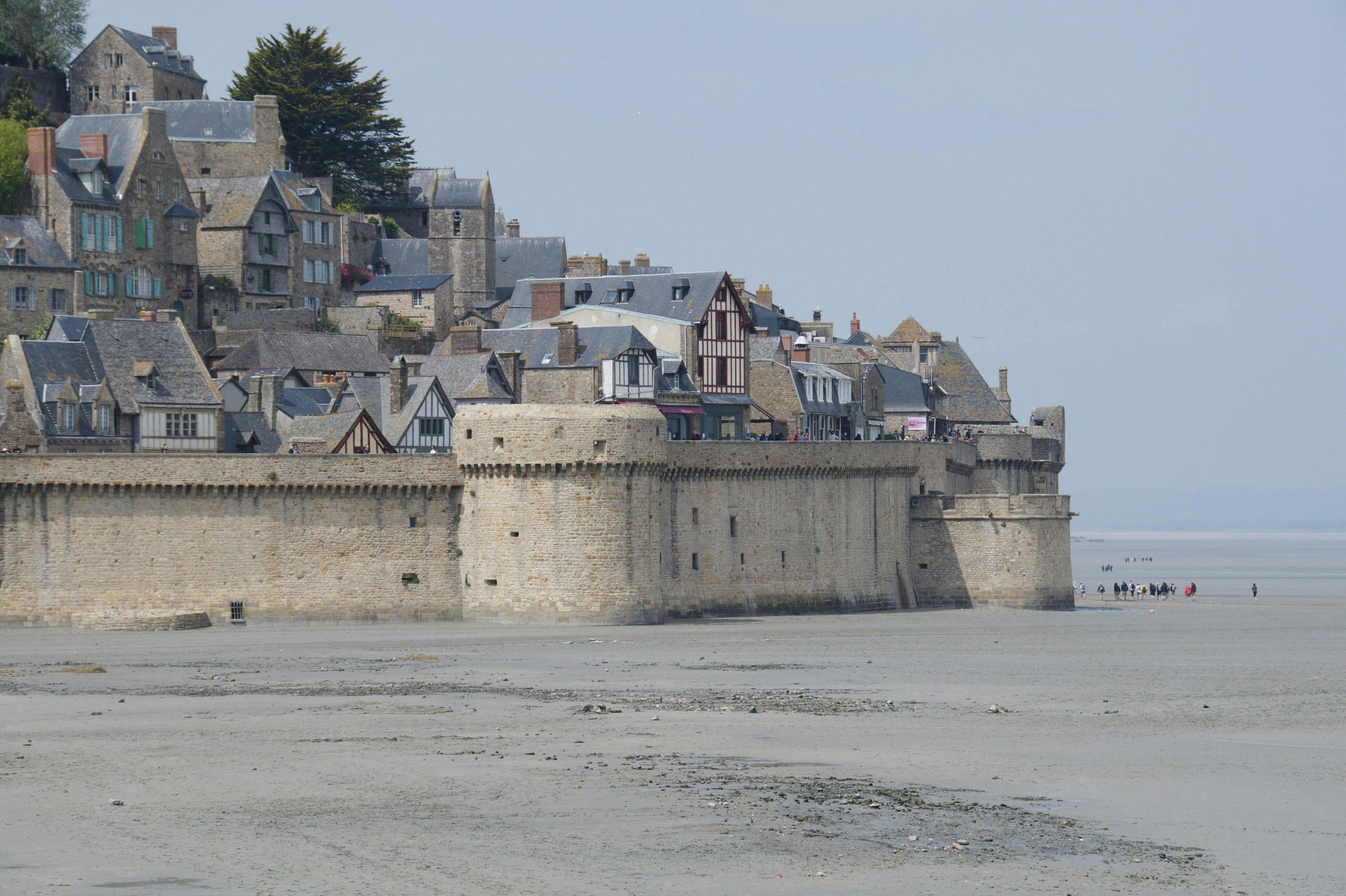 Vue panoramique de l'architecture médiévale du Mont Saint-Michel, mettant en valeur le patrimoine historique français.